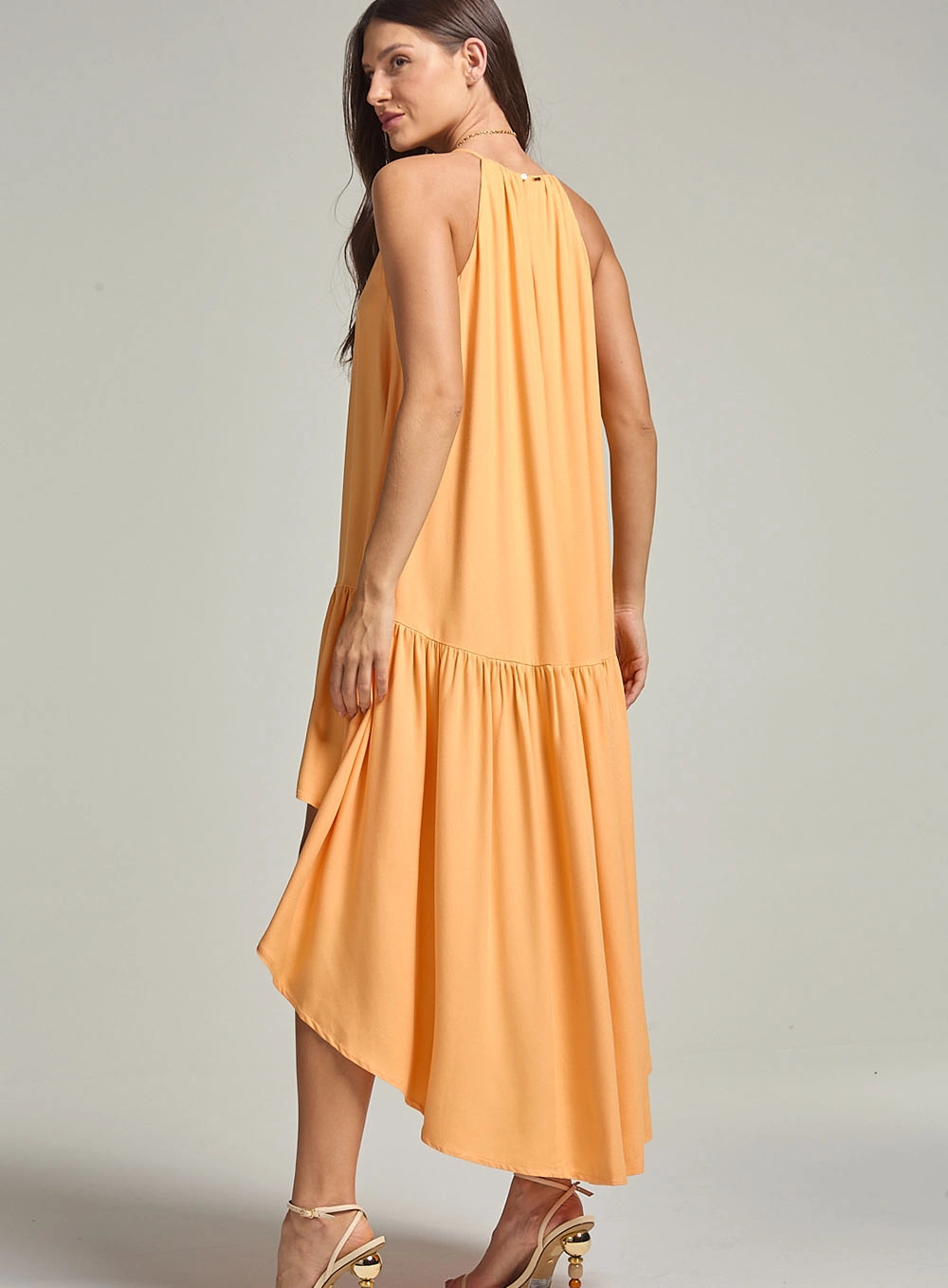 Vestido Mullet Com Babado E Alça No Pescoço Laranja 4