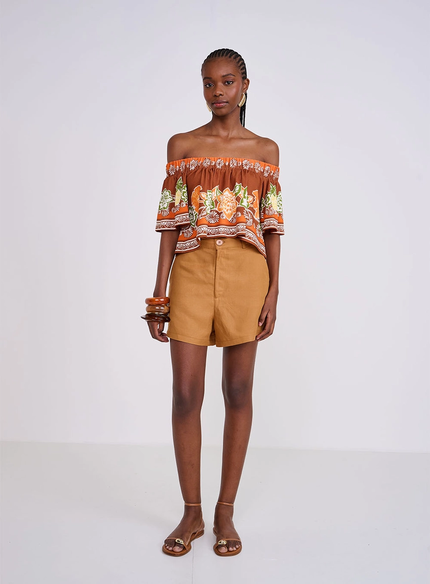 Blusa Estampada Evasê Ombro A Ombro