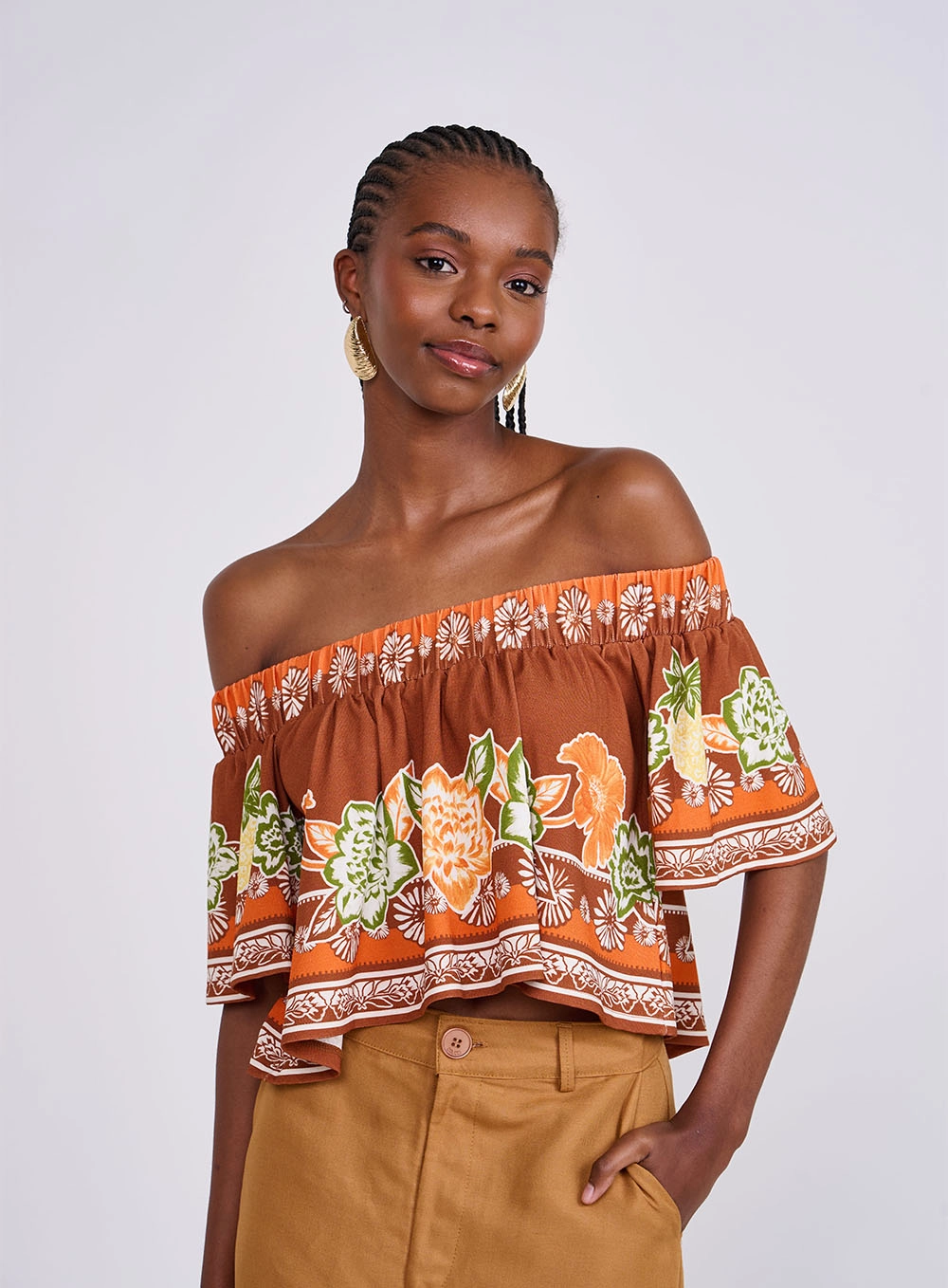 Blusa Estampada Evasê Ombro A Ombro Estampados