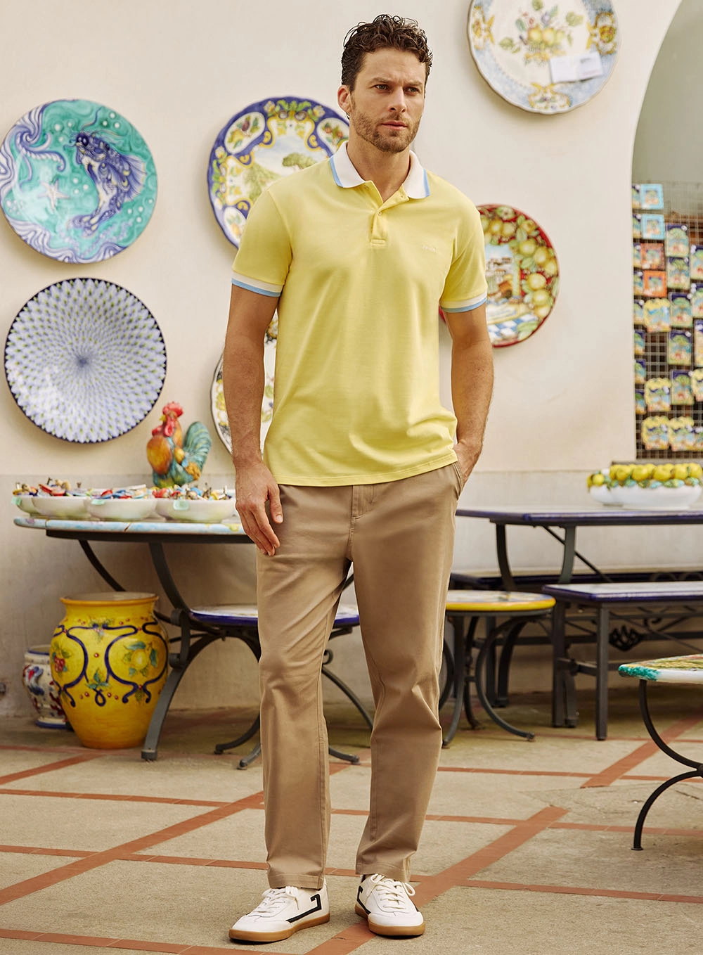 Polo Masculina Slim Amarelo