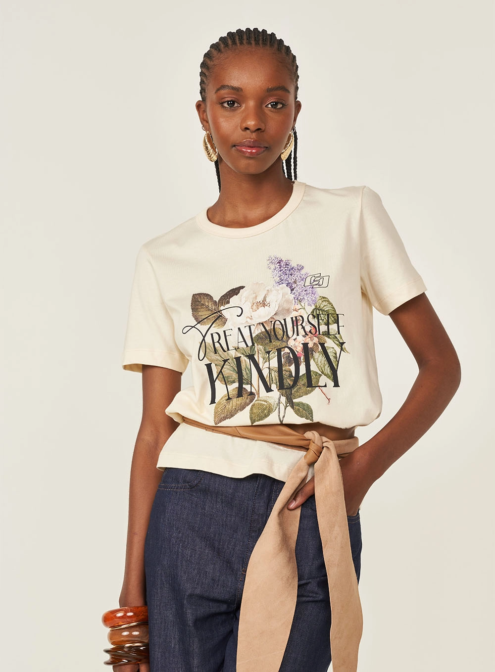Camiseta Comfort Com Estampa Bege