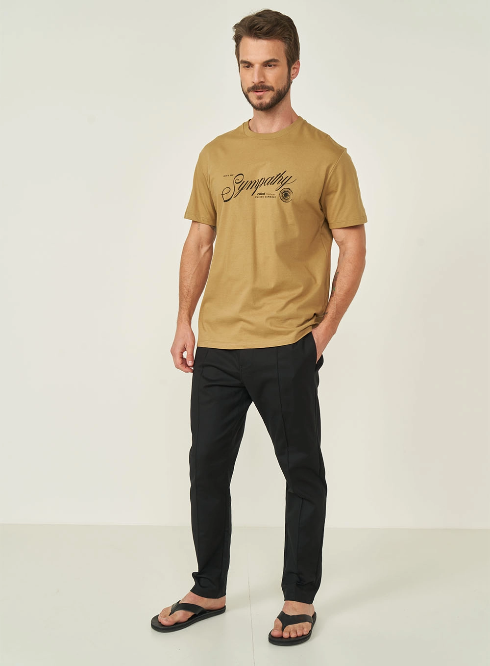Camiseta Masculina Manga Curta Bege