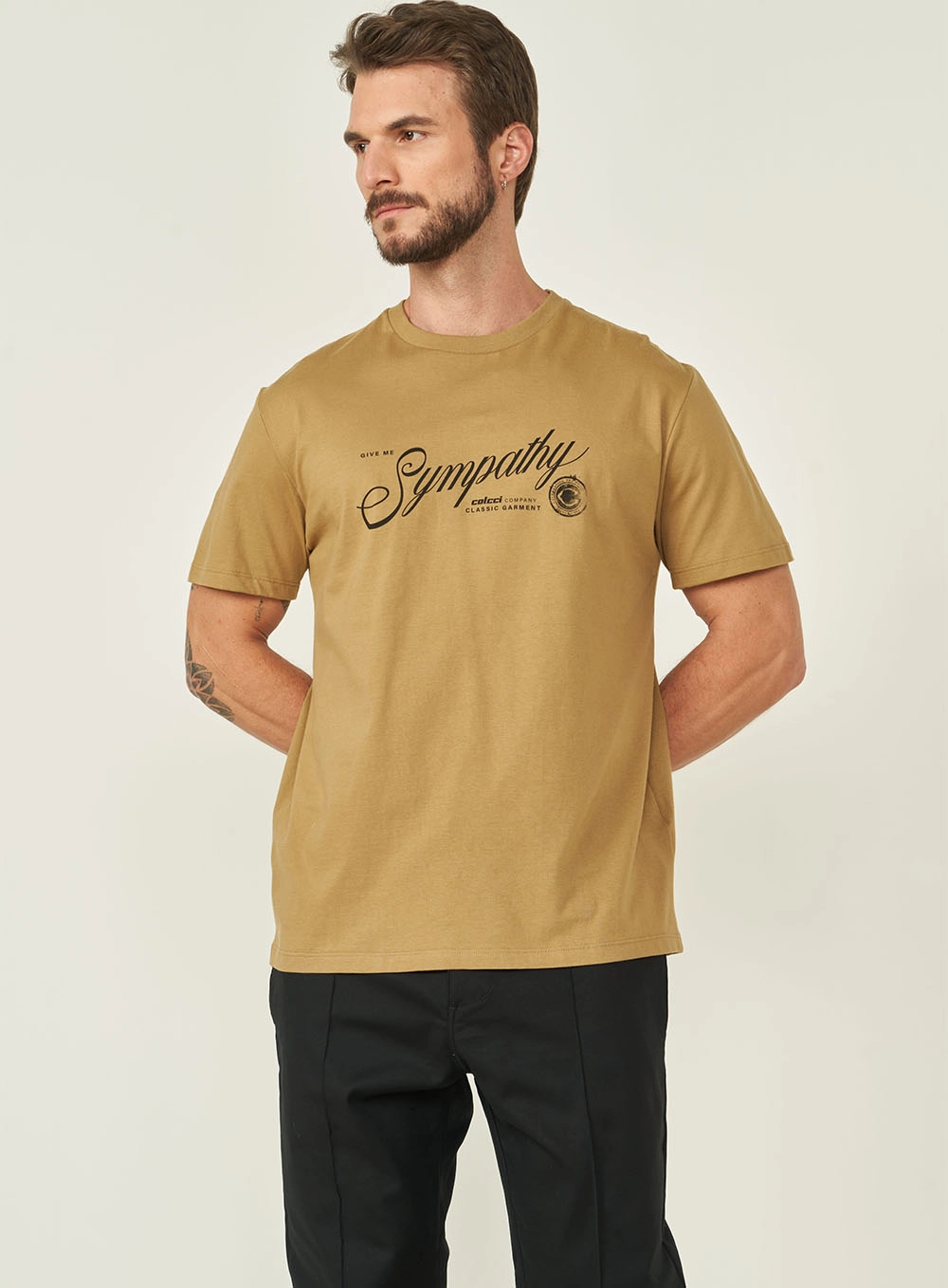 Camiseta Masculina Manga Curta Bege