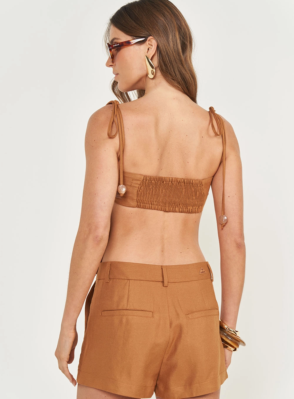 Blusa Com Alças Em Amarração Marrom Evermore