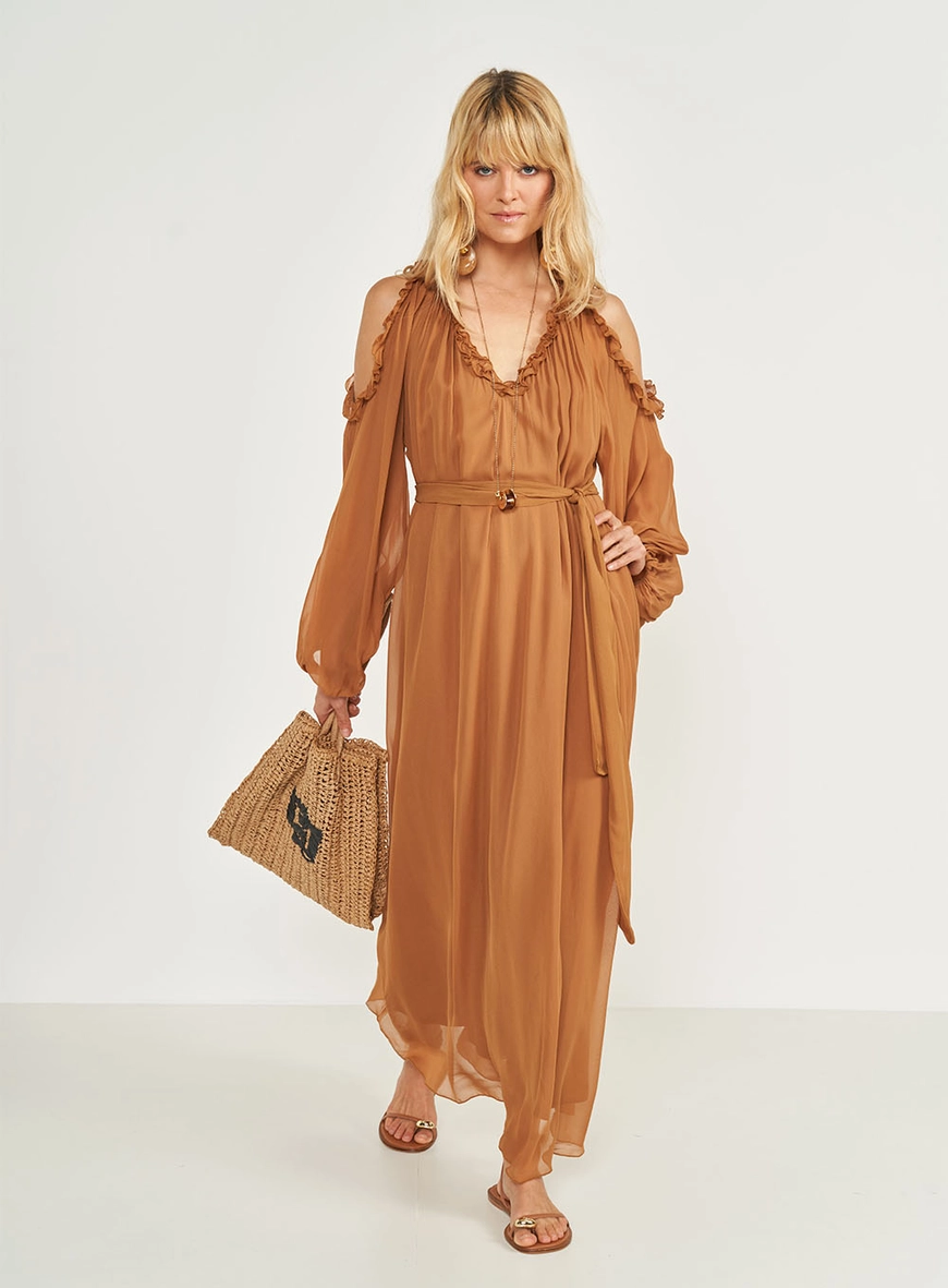 Vestido Loose Com Mangas Bufantes E Babados