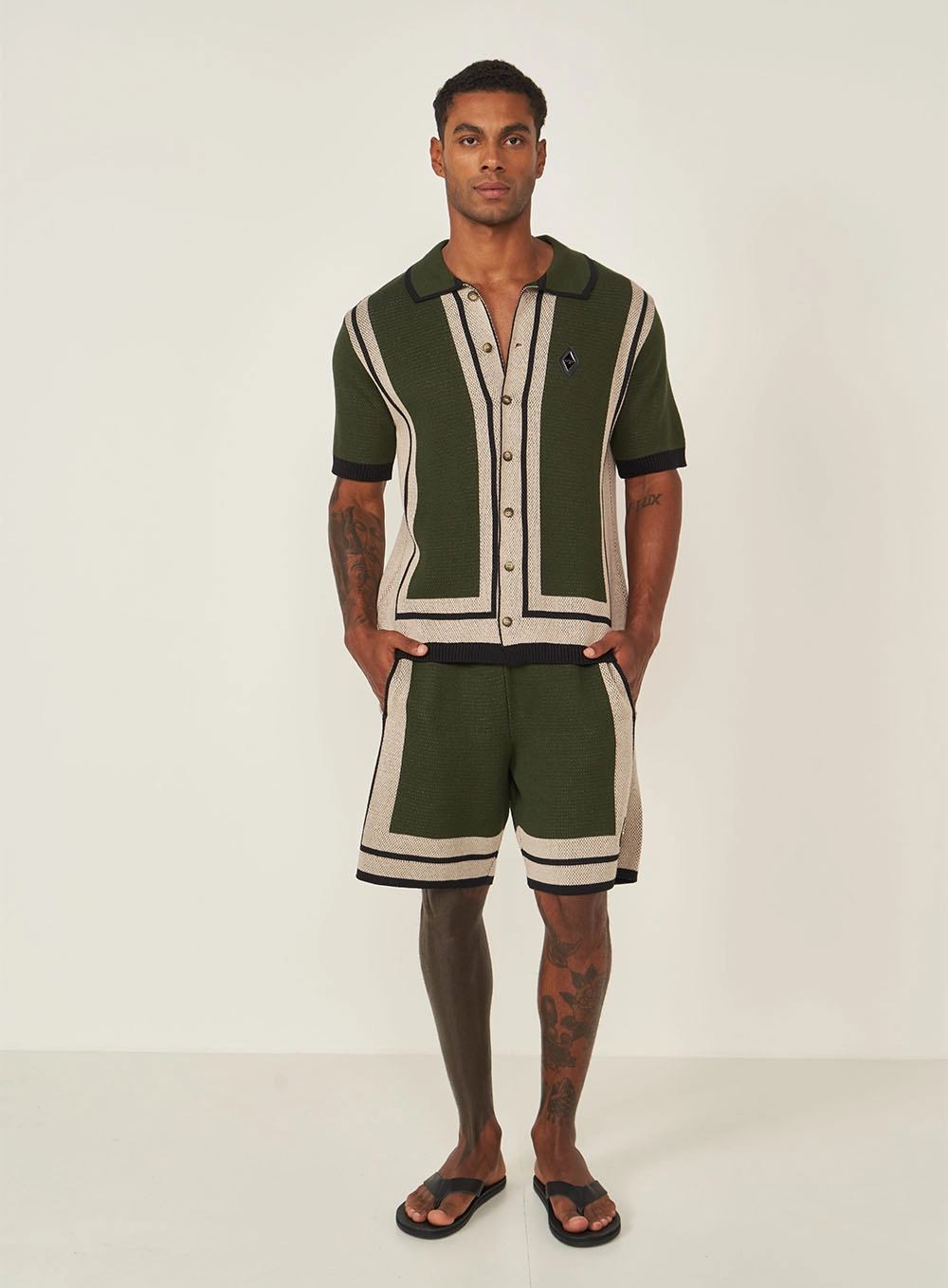 Bermuda Slim Em Tricô Duo Estampados