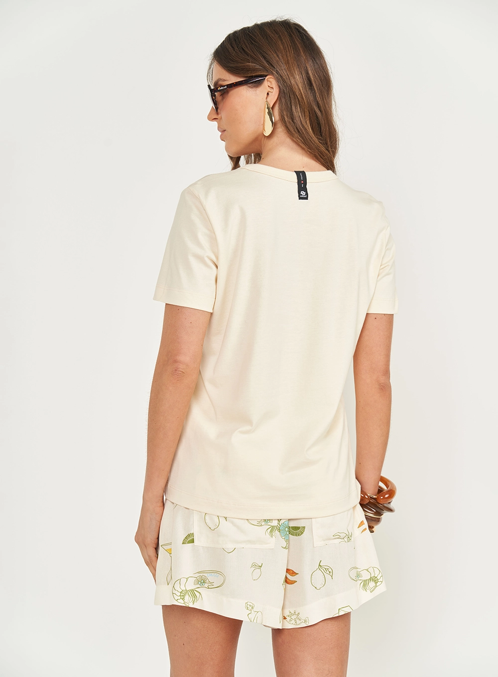Camiseta Manga Curta Com Estampa Bege