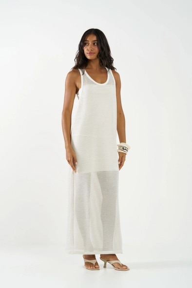 Vestido Longo Metalizado Em Renda