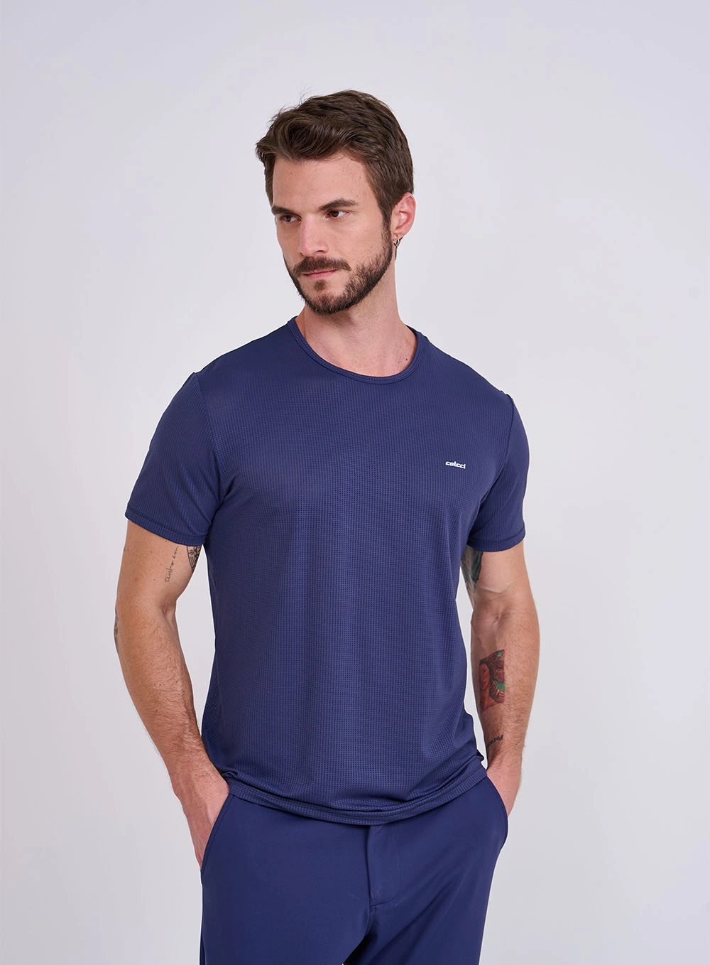 Camiseta Tech Fit Sunblock Slim - Colcci Tech Azul