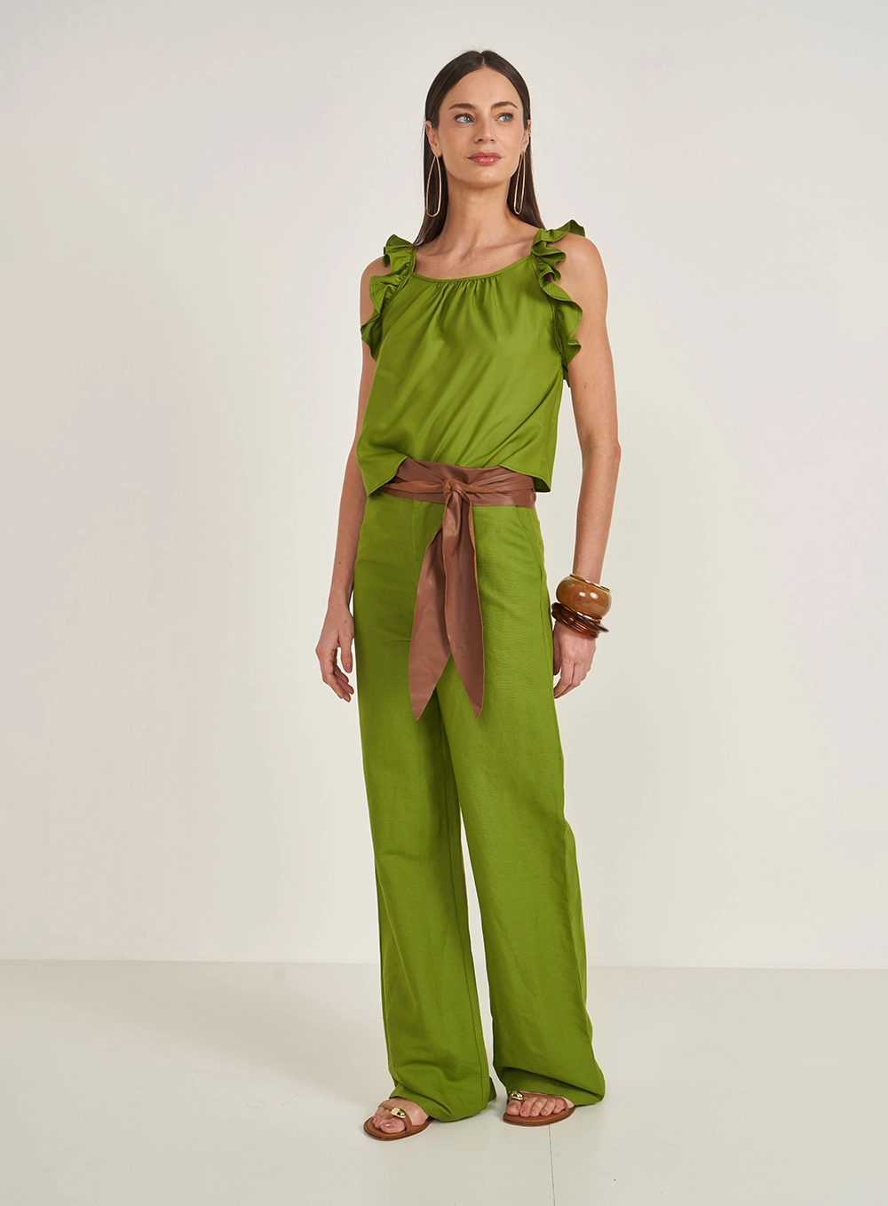 Regata Comfort Alças Com Babados Verde