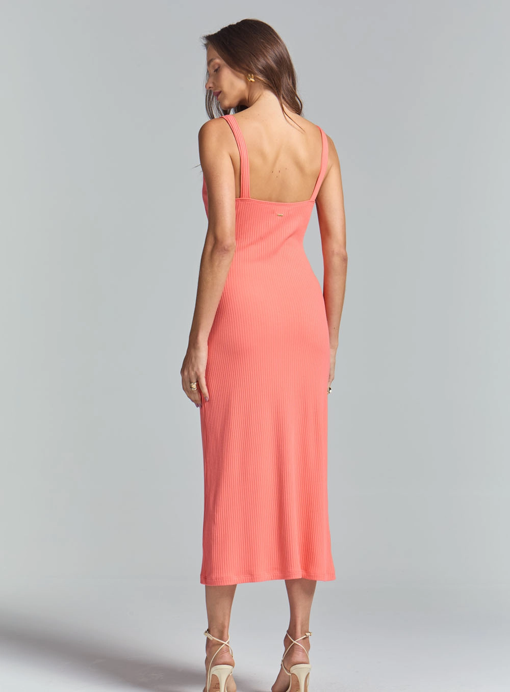 Vestido Midi Slim Canelado Laranja 3