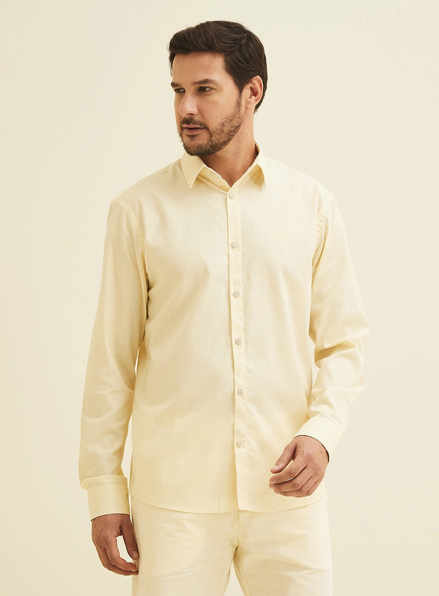 Camisa Masculina Relax Com Linho Amarelo