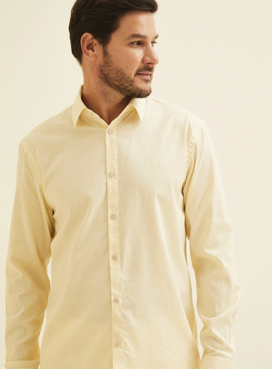 Camisa Masculina Relax Com Linho Amarelo