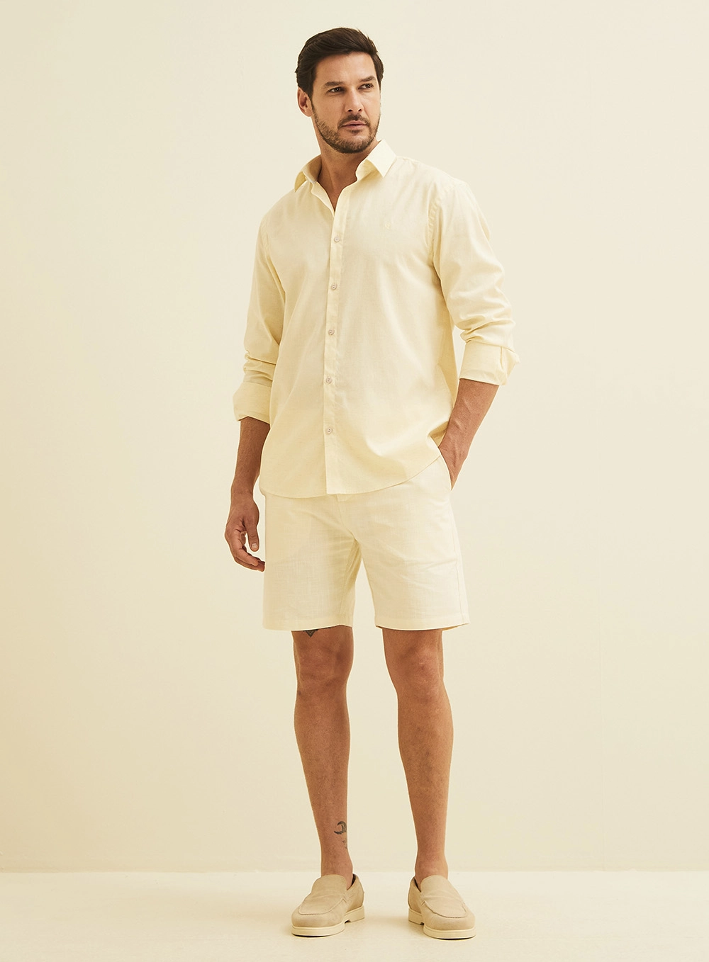 Camisa Masculina Relax Com Linho Amarelo 1