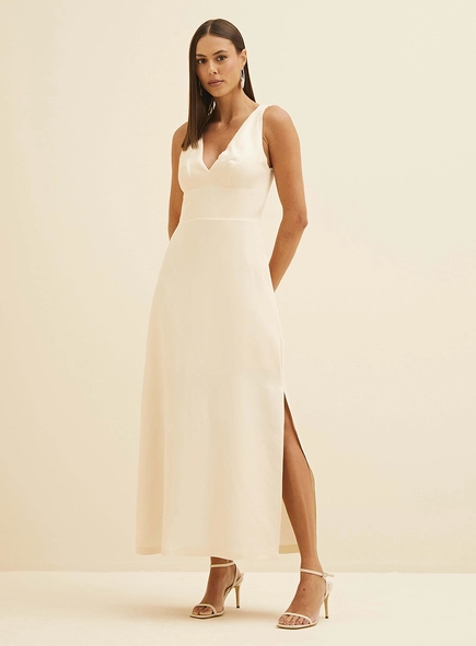 Vestido Midi Reto Em Linho