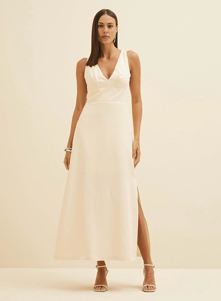 Vestido Midi Reto Em Linho