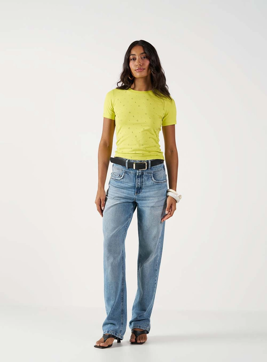 Camiseta Baby Look Com Aplicação Amarelo 2