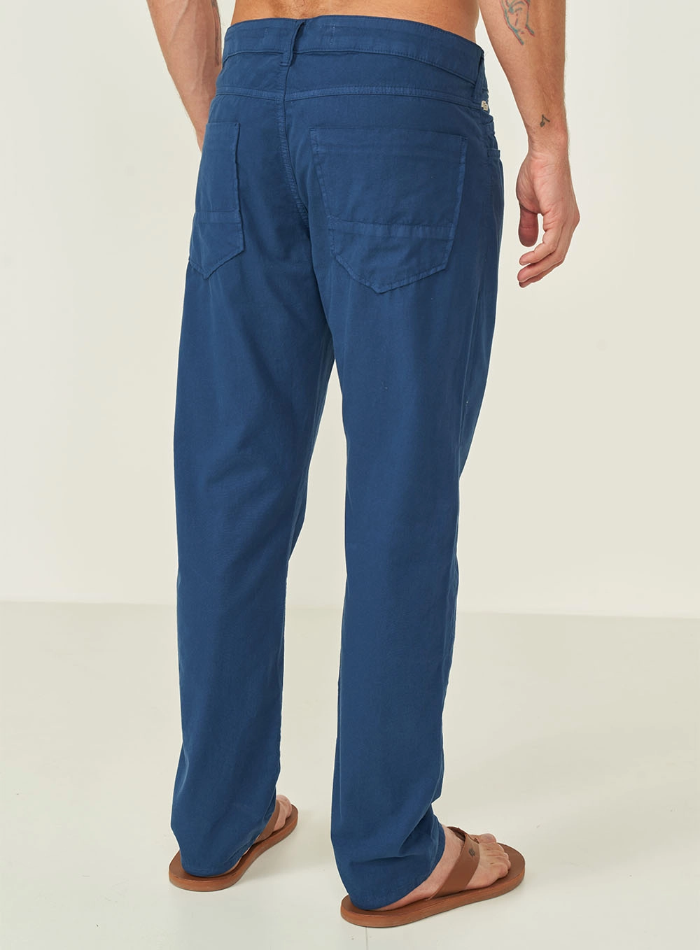 Calça Masculina Em Sarja Reta Azul