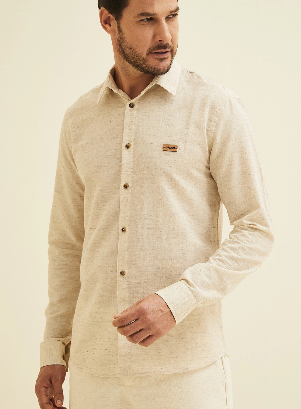 Camisa Slim Fit Bege 3