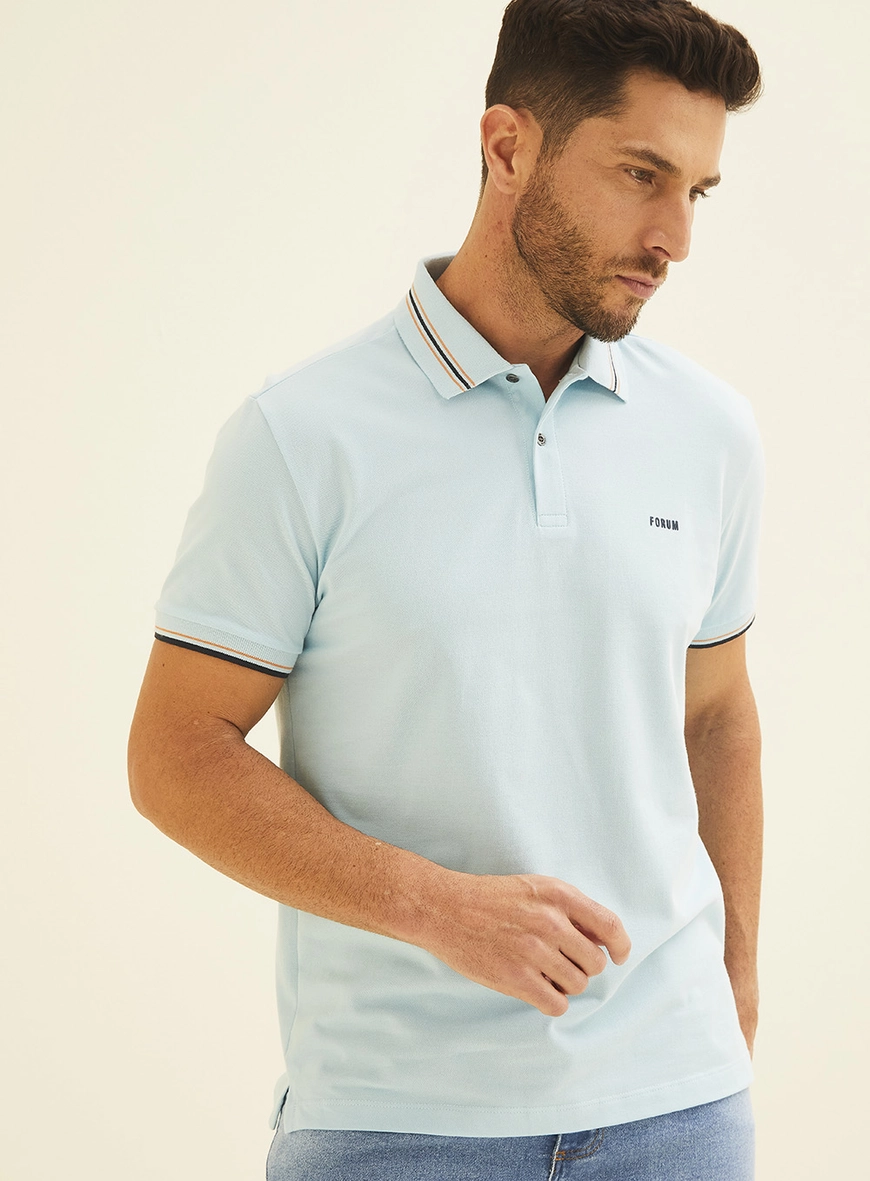 Polo Masculina Manga Curta Azul