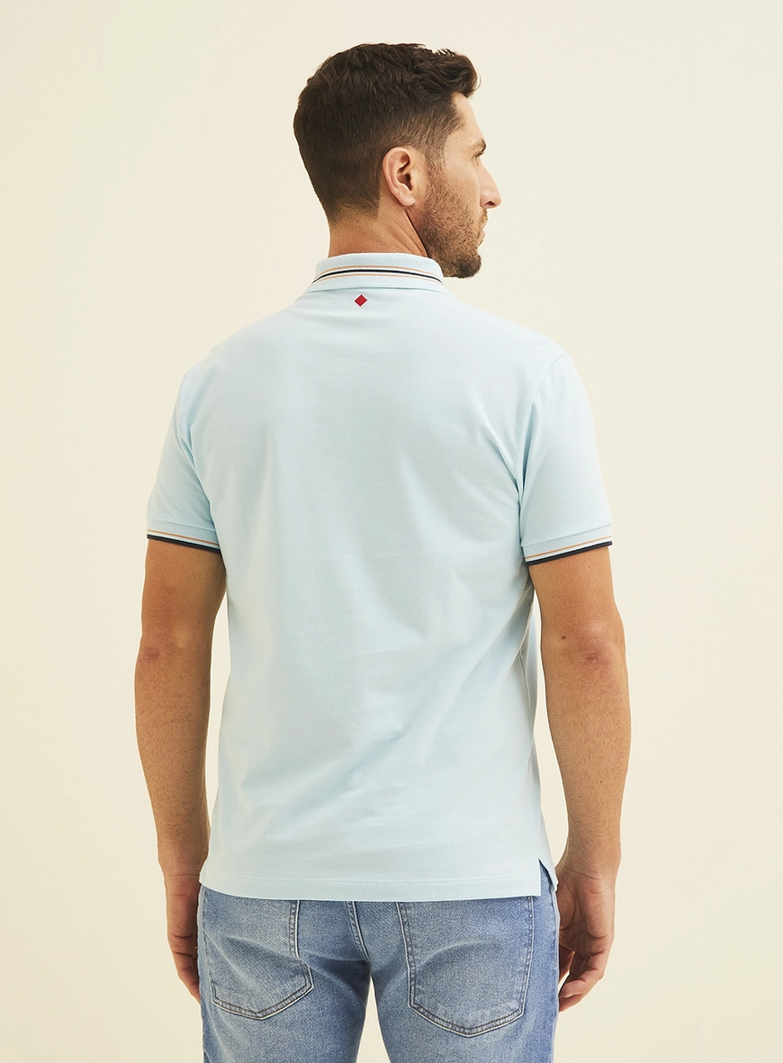 Polo Masculina Manga Curta Azul