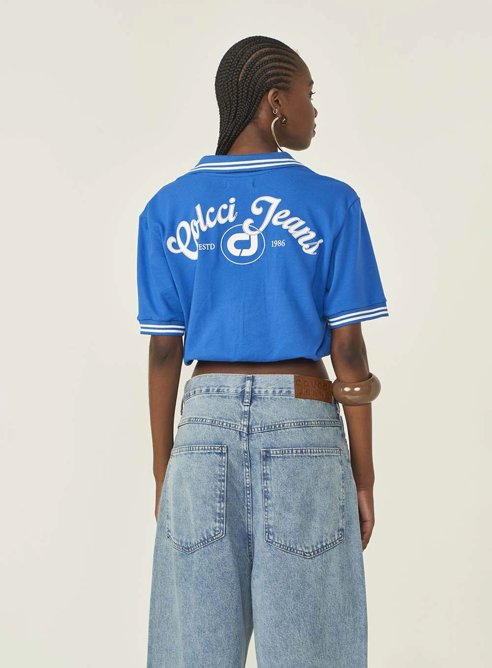 Polo Feminina Malha Gola V Azul