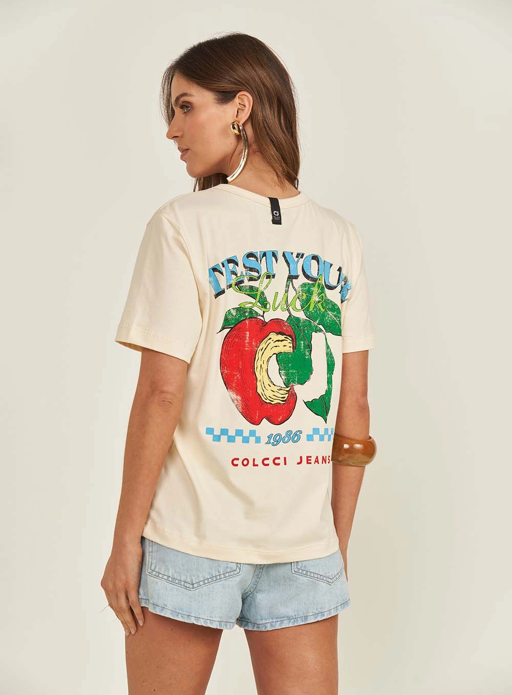 Camiseta Feminina Loose Estampada Bege