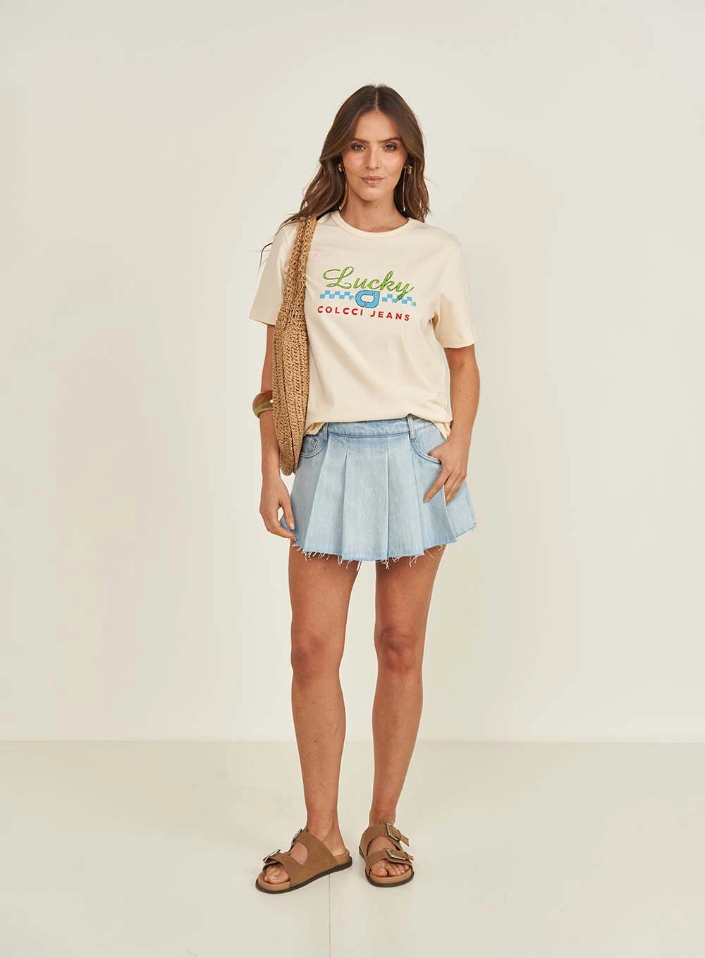 Camiseta Feminina Loose Estampada Bege