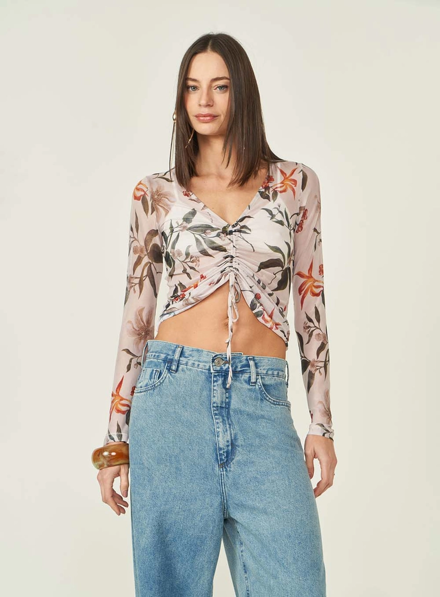 Blusa Feminina Slim Manga Longa Estampada