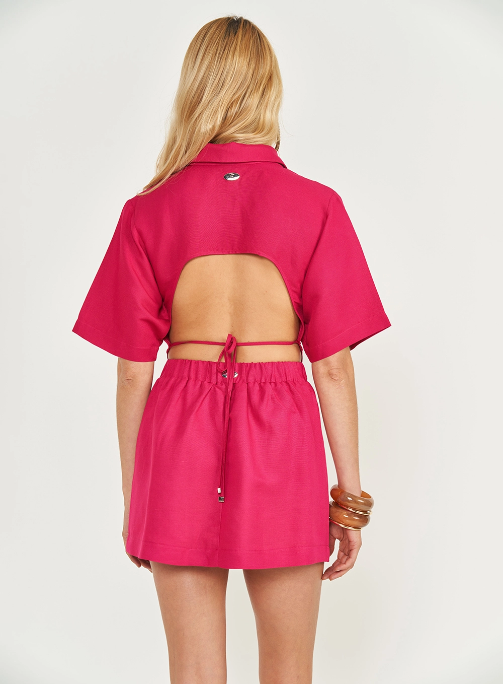 Camisa Costas Abertas Acinturada Rosa