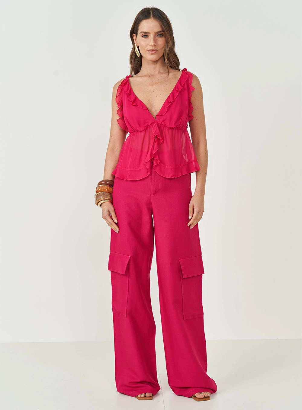 Blusa Comfy Com Babados Rosa