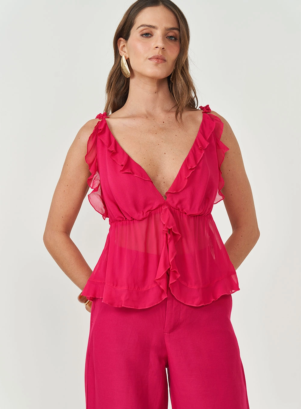Blusa Comfy Com Babados Rosa