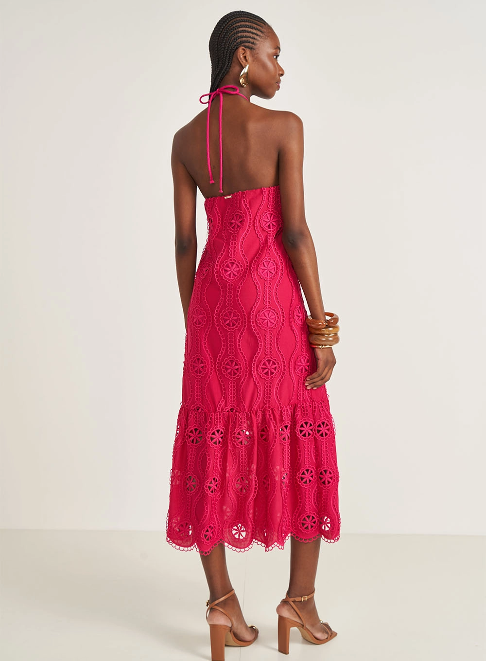 Vestido Midi Laise Halter Rosa