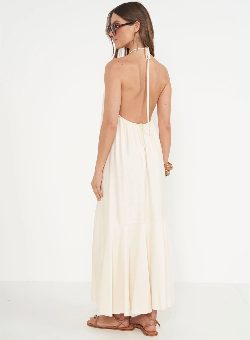 Vestido Loose Com Detalhe Em Metal Bege