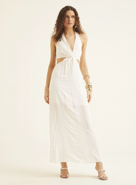 Vestido Midi Com Detalhes E Decote Halter