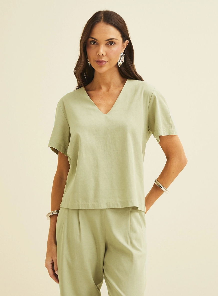 Camiseta Reta Em Linho Verde