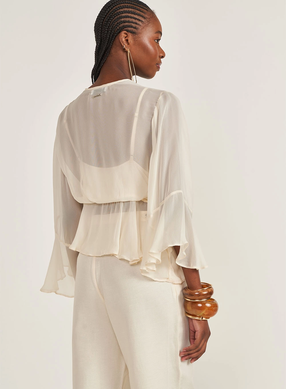 Blusa Comfort Ampla Com Transparência Bege