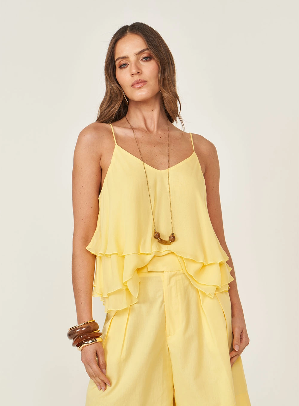 Blusa Comfort Com Babados Amarelo