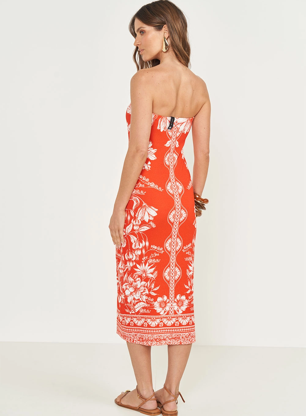 Vestido Midi Slim Estampado Sem Alças Estampados
