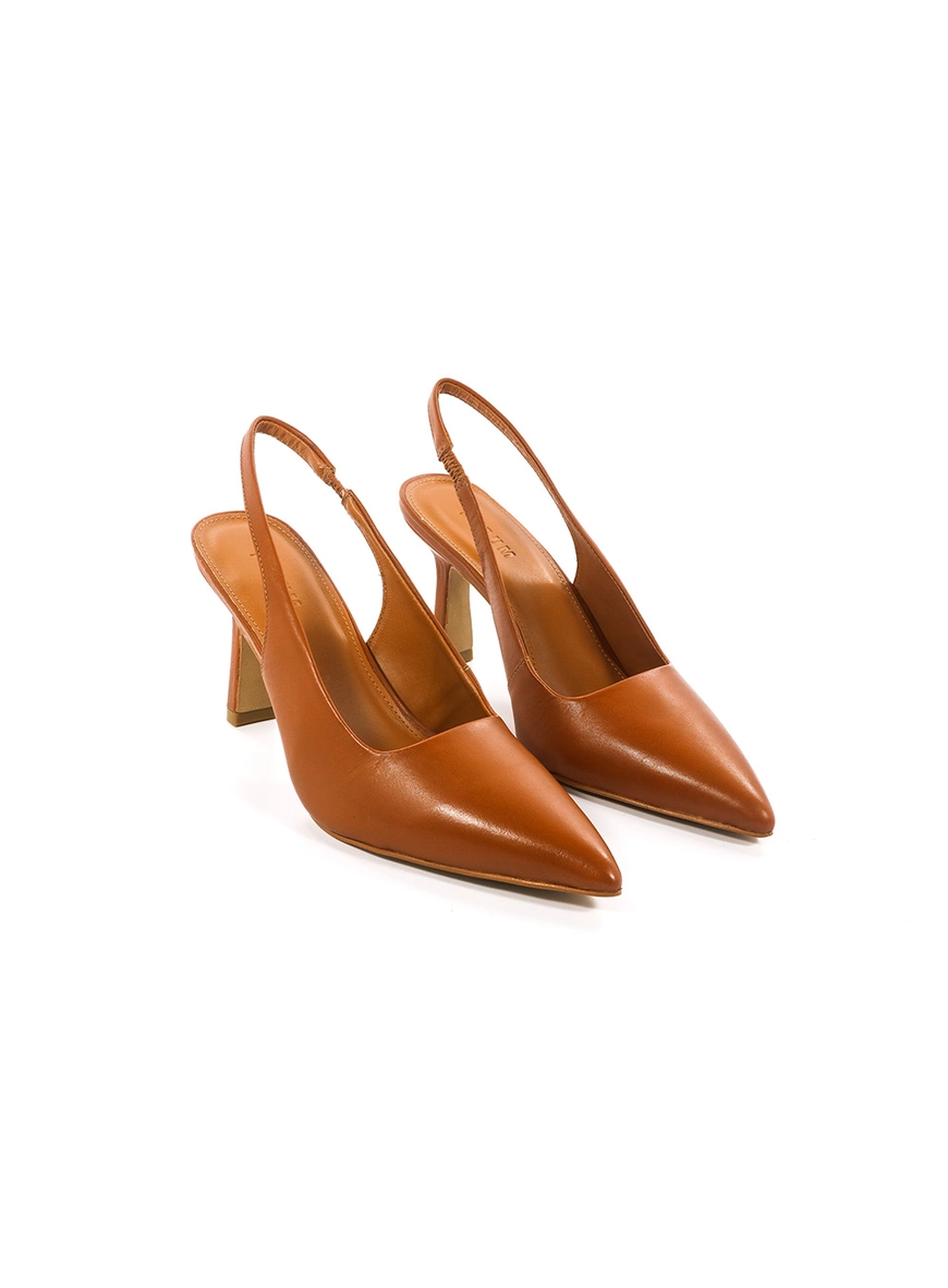 Scarpin Couro Bico Fino Slingback Caramelo 1