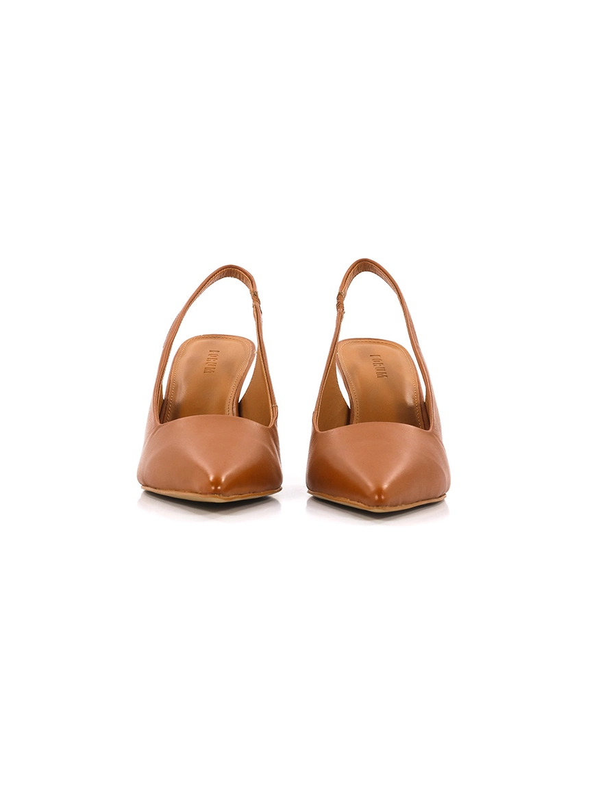Scarpin Couro Bico Fino Slingback Caramelo 2