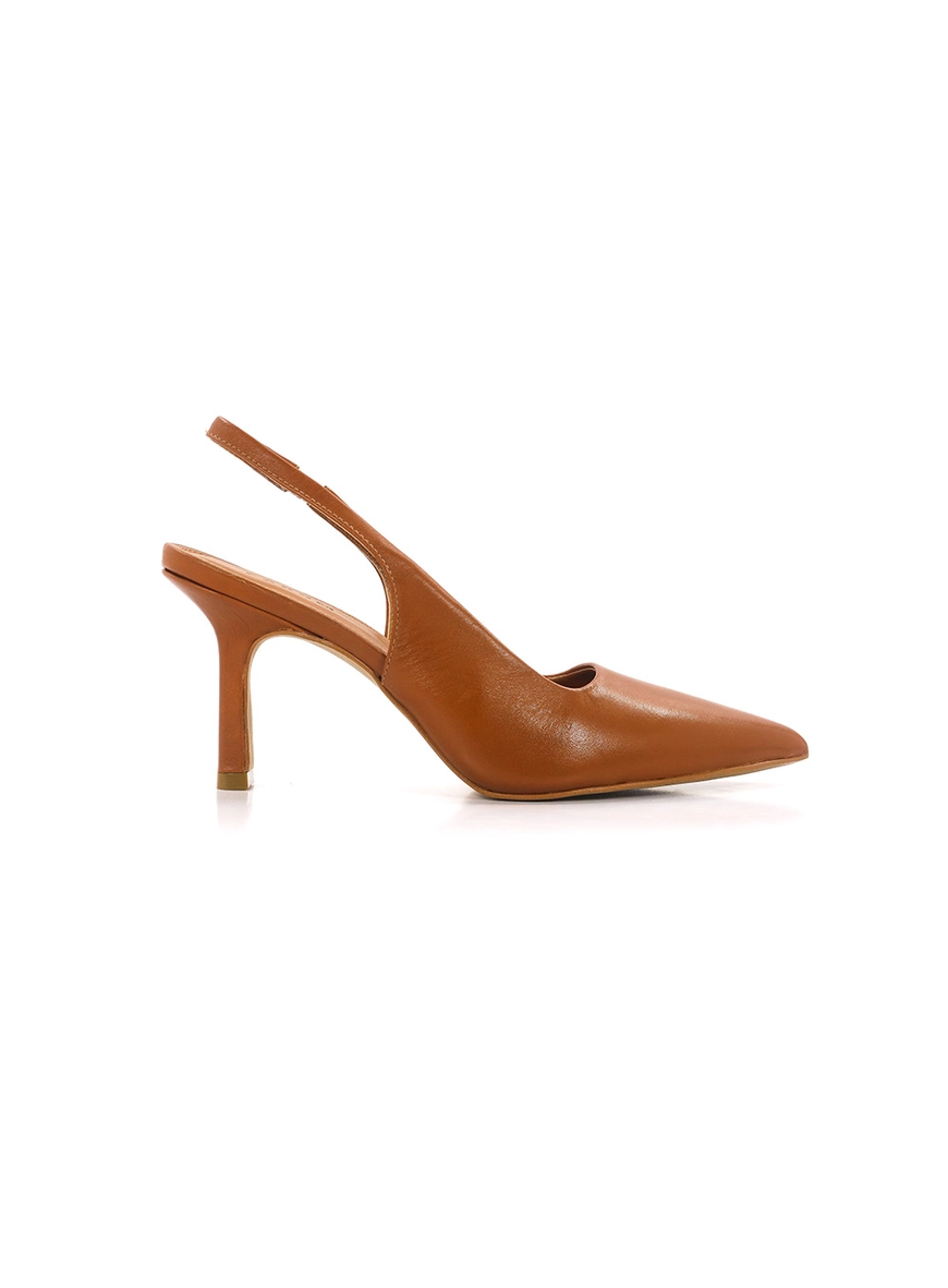 Scarpin Couro Bico Fino Slingback Caramelo 3