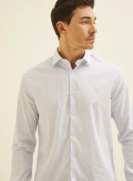 Camisa Slim Listrada Manga Longa