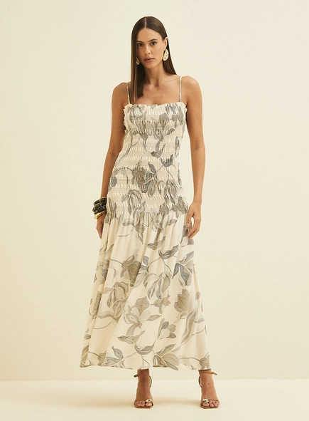 Vestido Ajustado Estampado Com Lastex