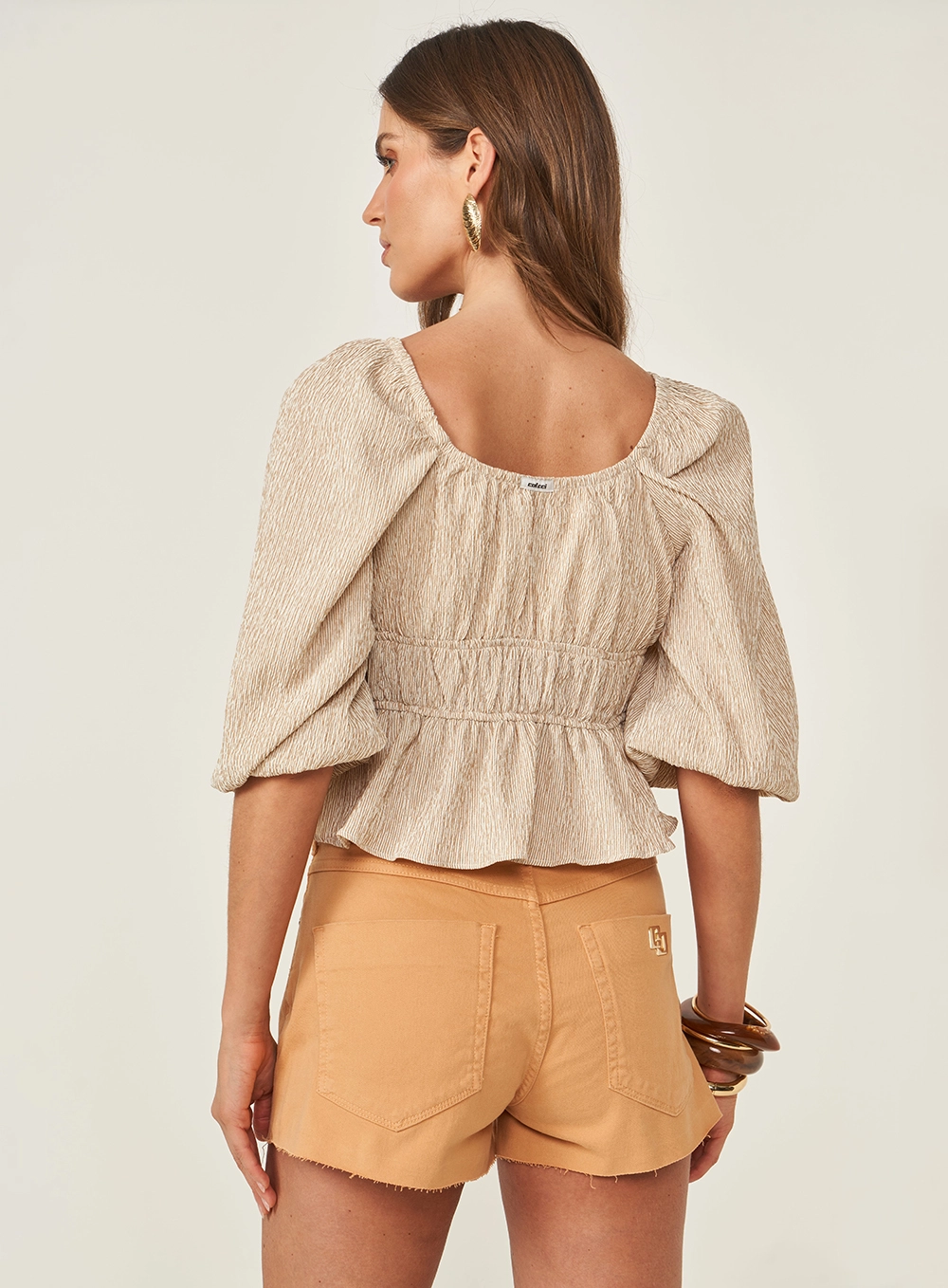 Blusa Listrada Evasê Mangas Bufantes Estampados