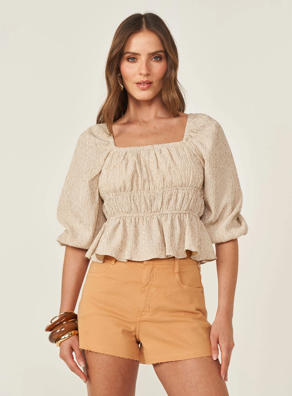 Blusa Listrada Evasê Mangas Bufantes Estampados
