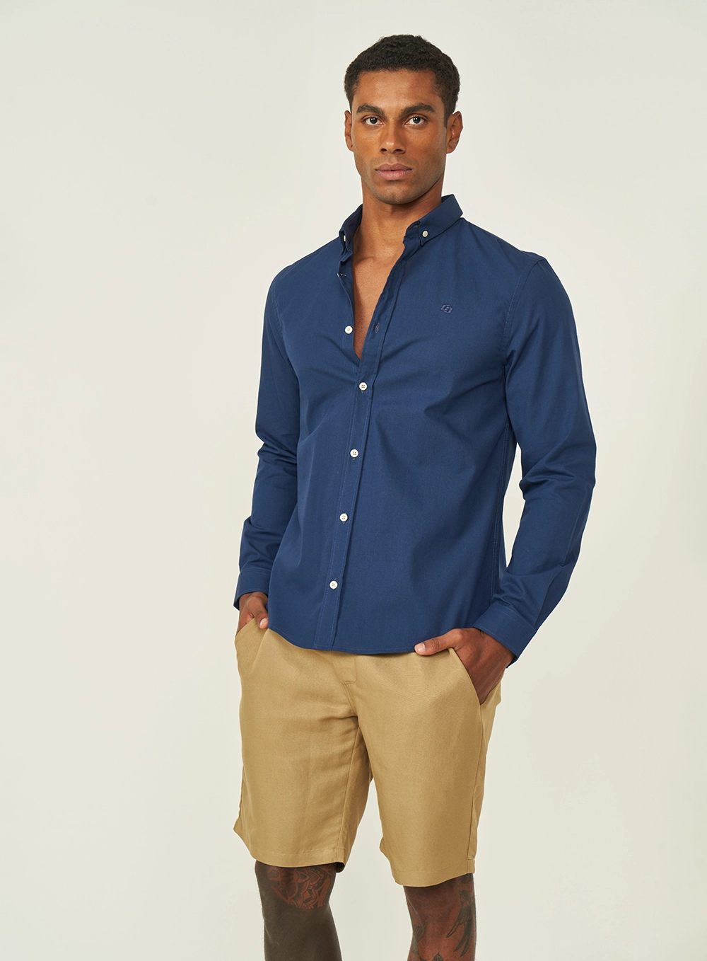 Camisa Masculina Relax Manga Longa Azul