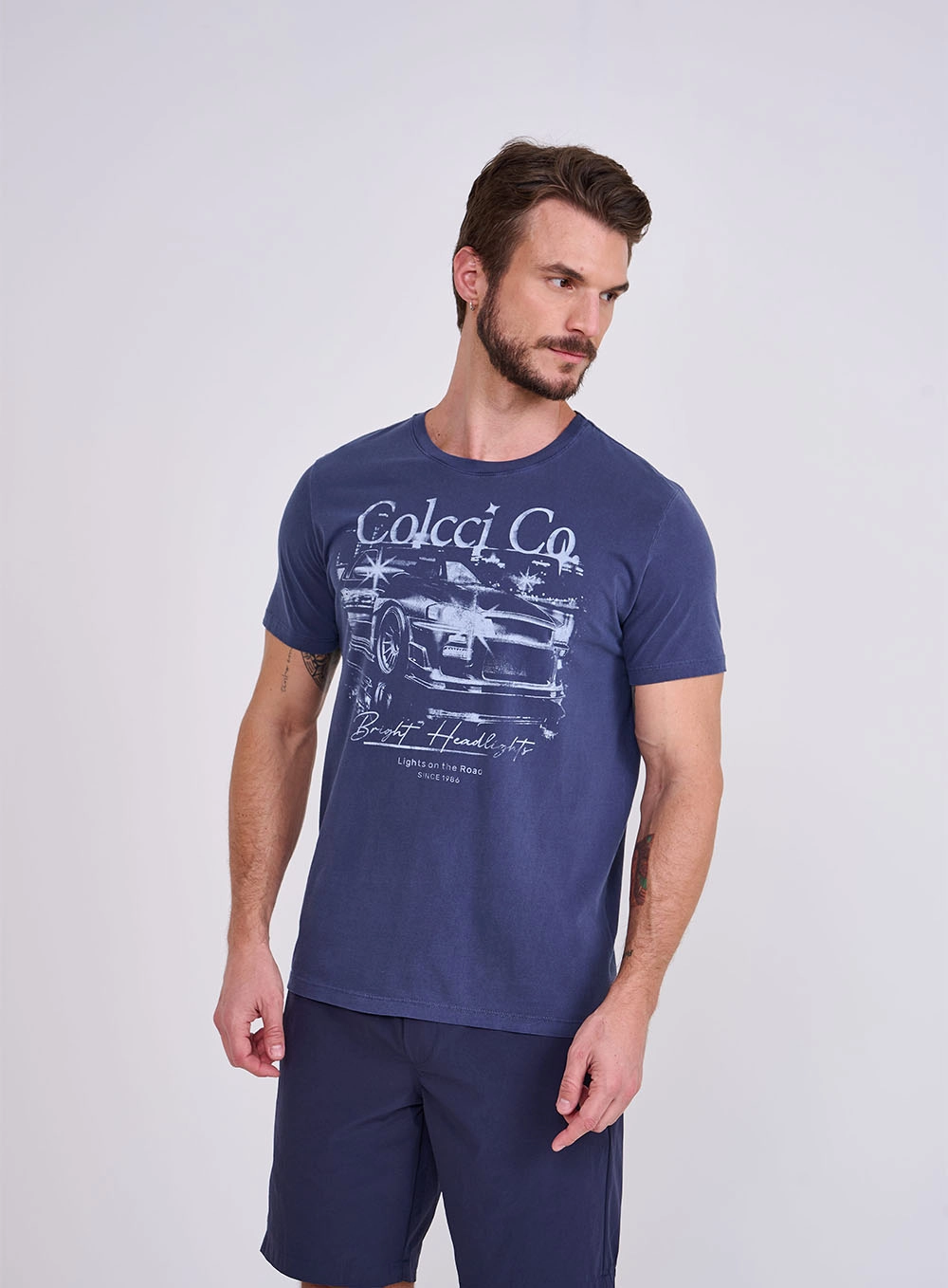 Camiseta Slim Manga Curta Masculina Azul