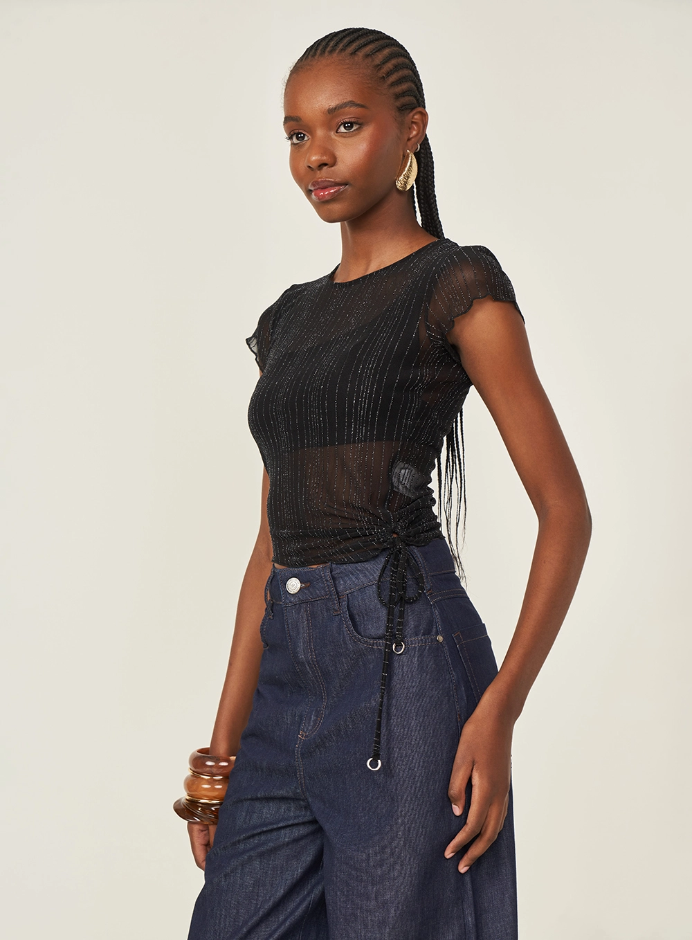 Camiseta Em Tule Com Aplicação Preto