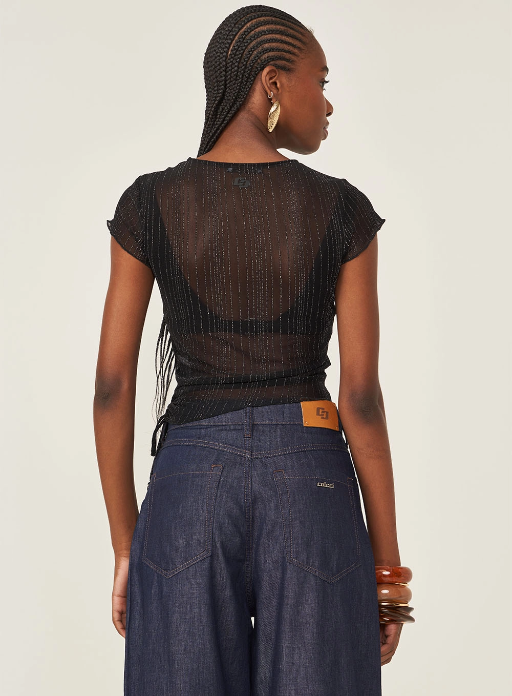Camiseta Em Tule Com Aplicação Preto